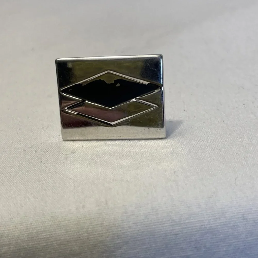Vintage Swank Tie Tack Pin Cuff Links Silver Tone Black Accent Bullet Backing